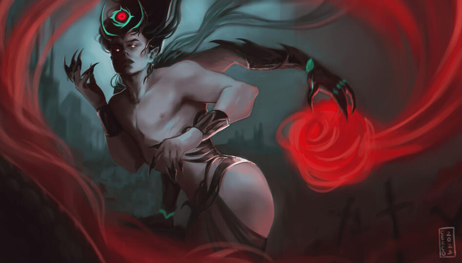 Halfbody illustration example (complex background)